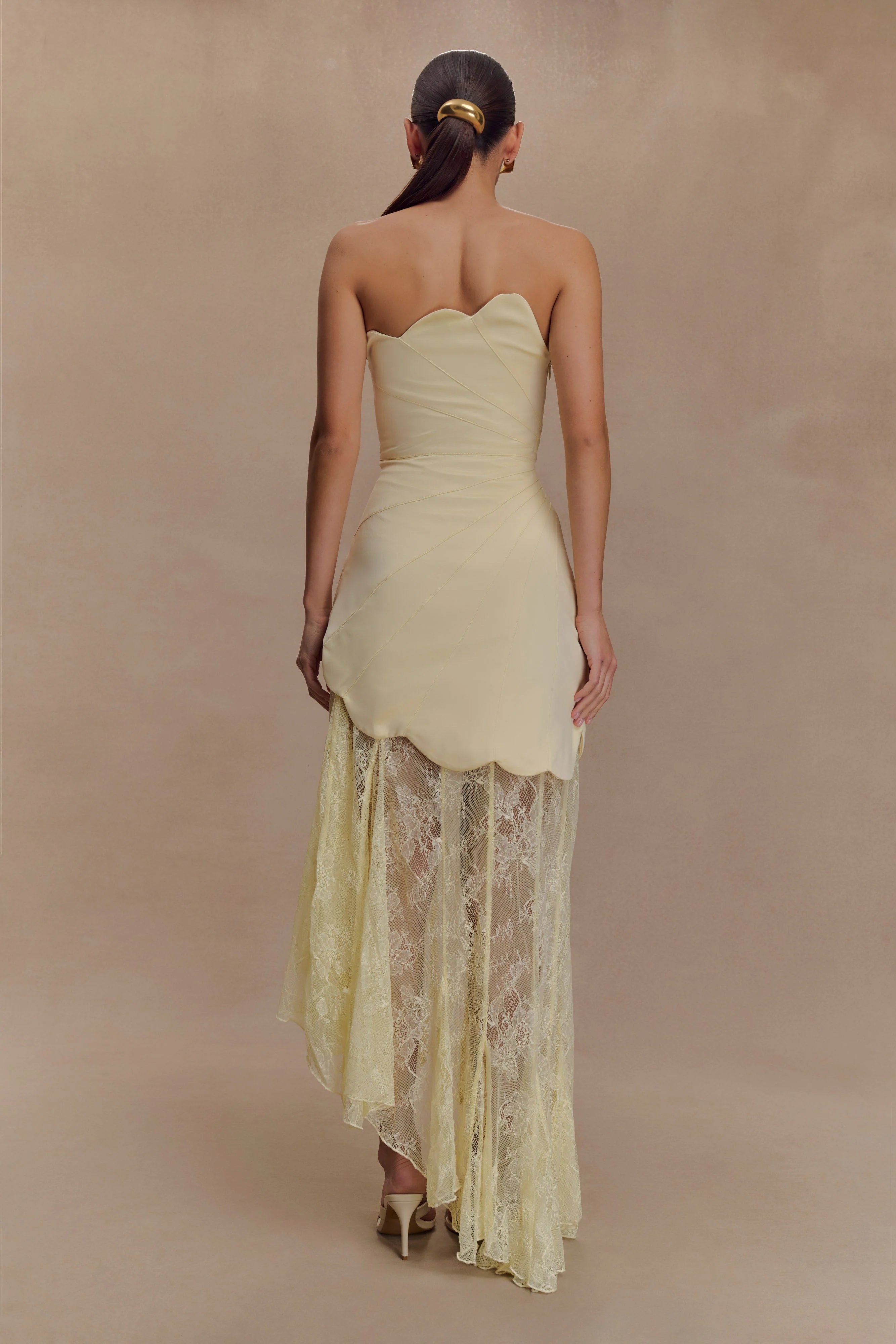 Aleena Satin And Lace Maxi Dress - Lemon