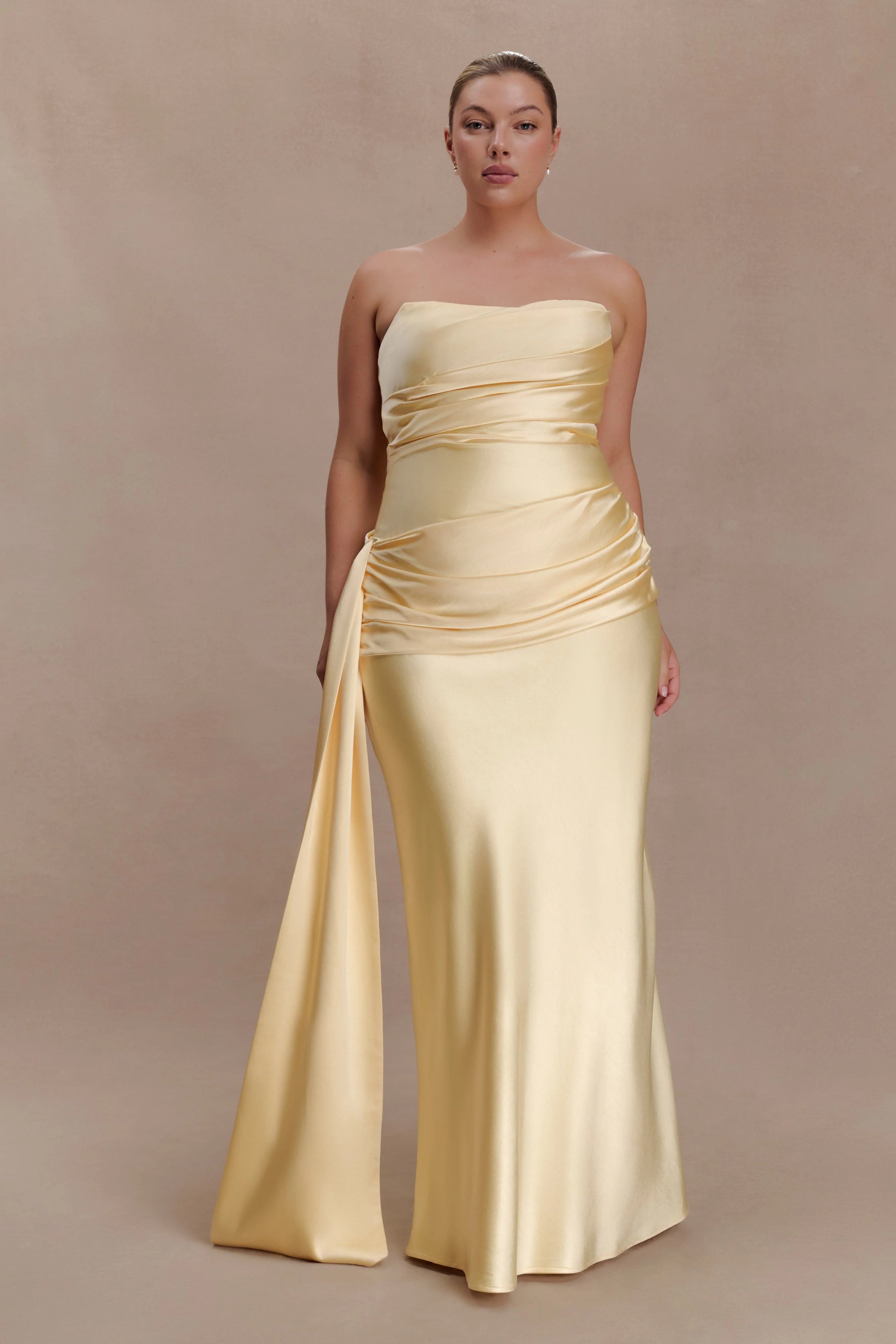 Sarah Strapless Maxi Dress With Waist Tie - Lemon