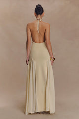 Soleil Knit And Mesh Halter Maxi Dress - Cream