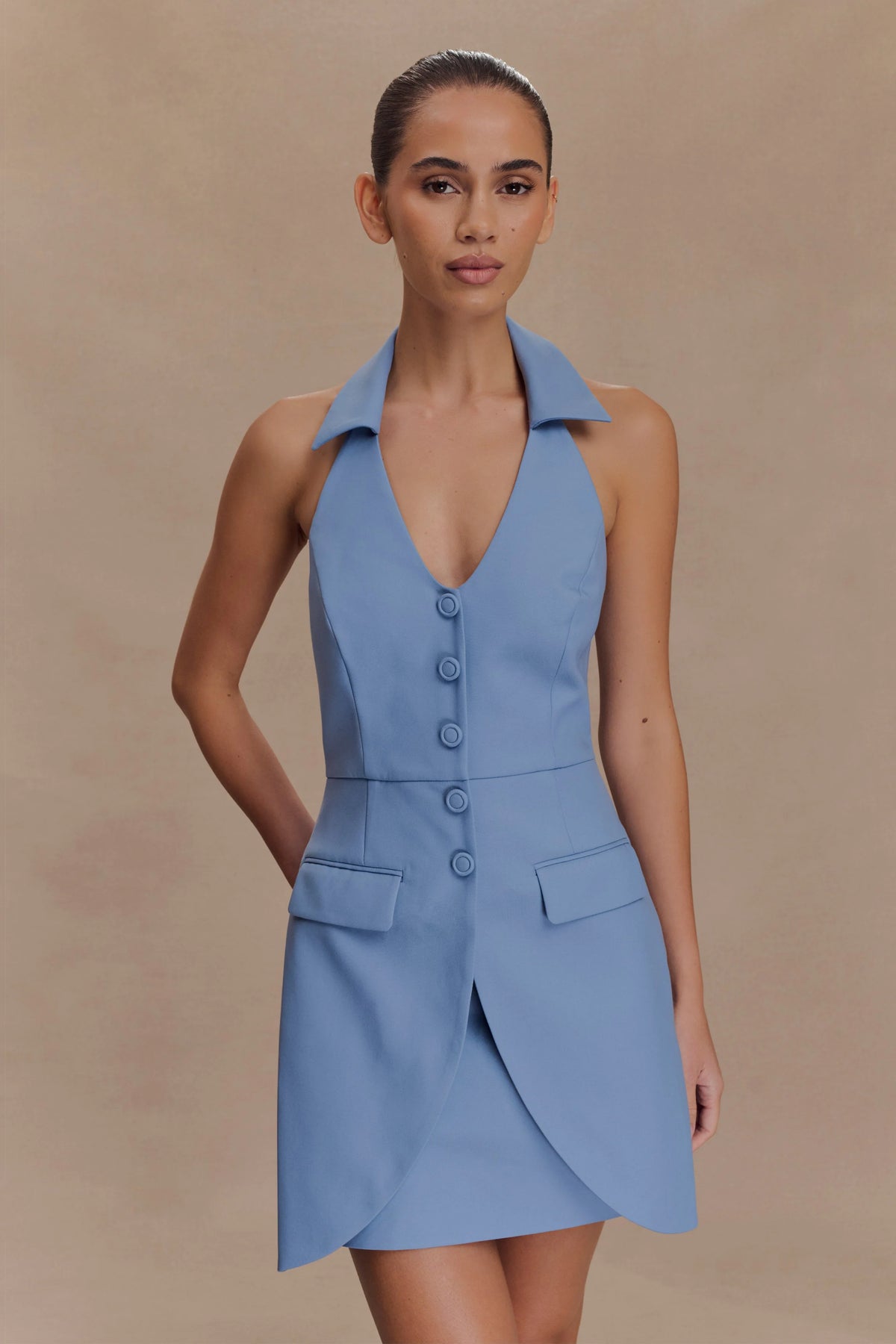 Ruth Cotton Halter Mini Dress - Ocean Blue