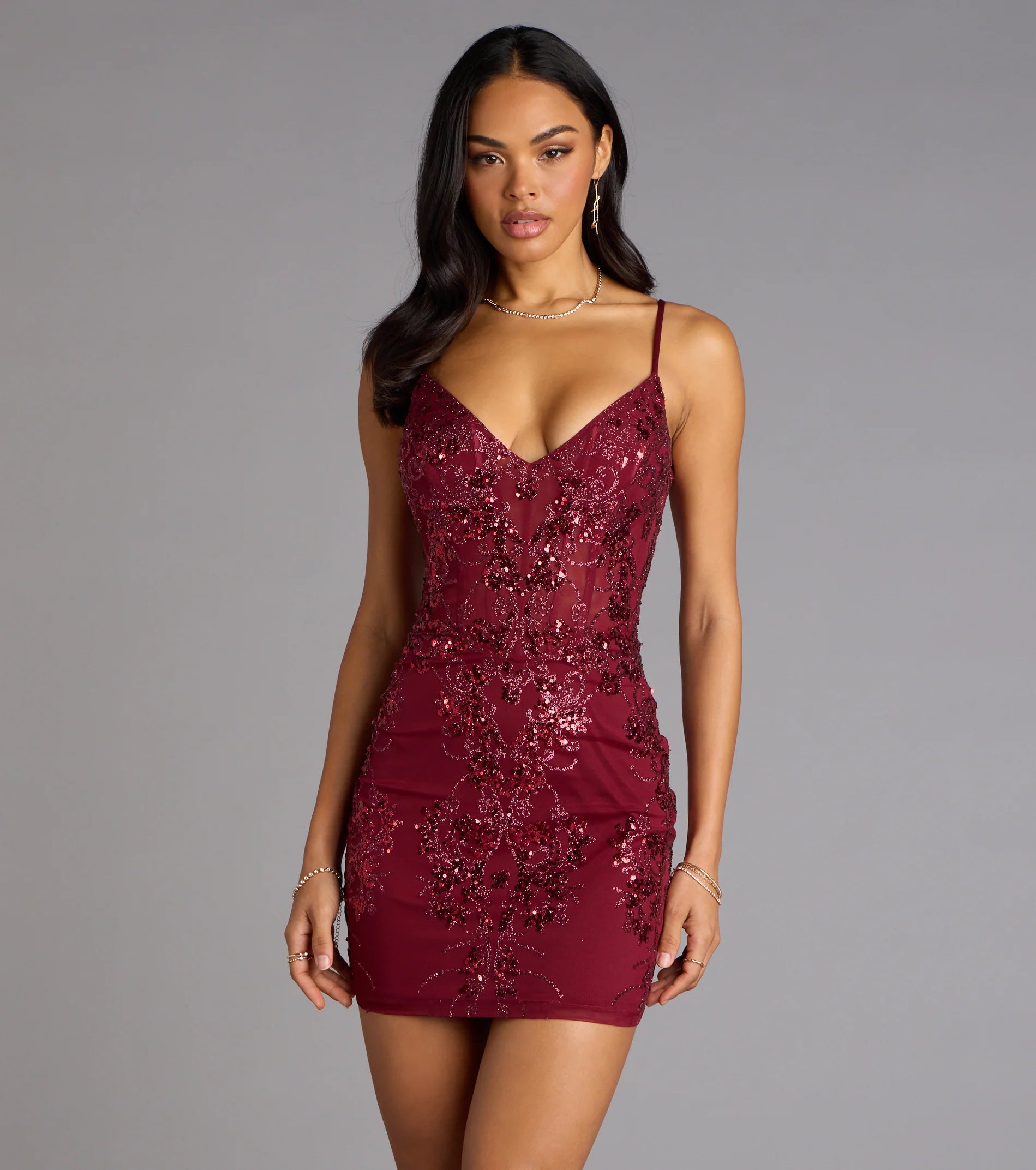 Jovie Sequin Glitter Sheer Mesh Mini Dress