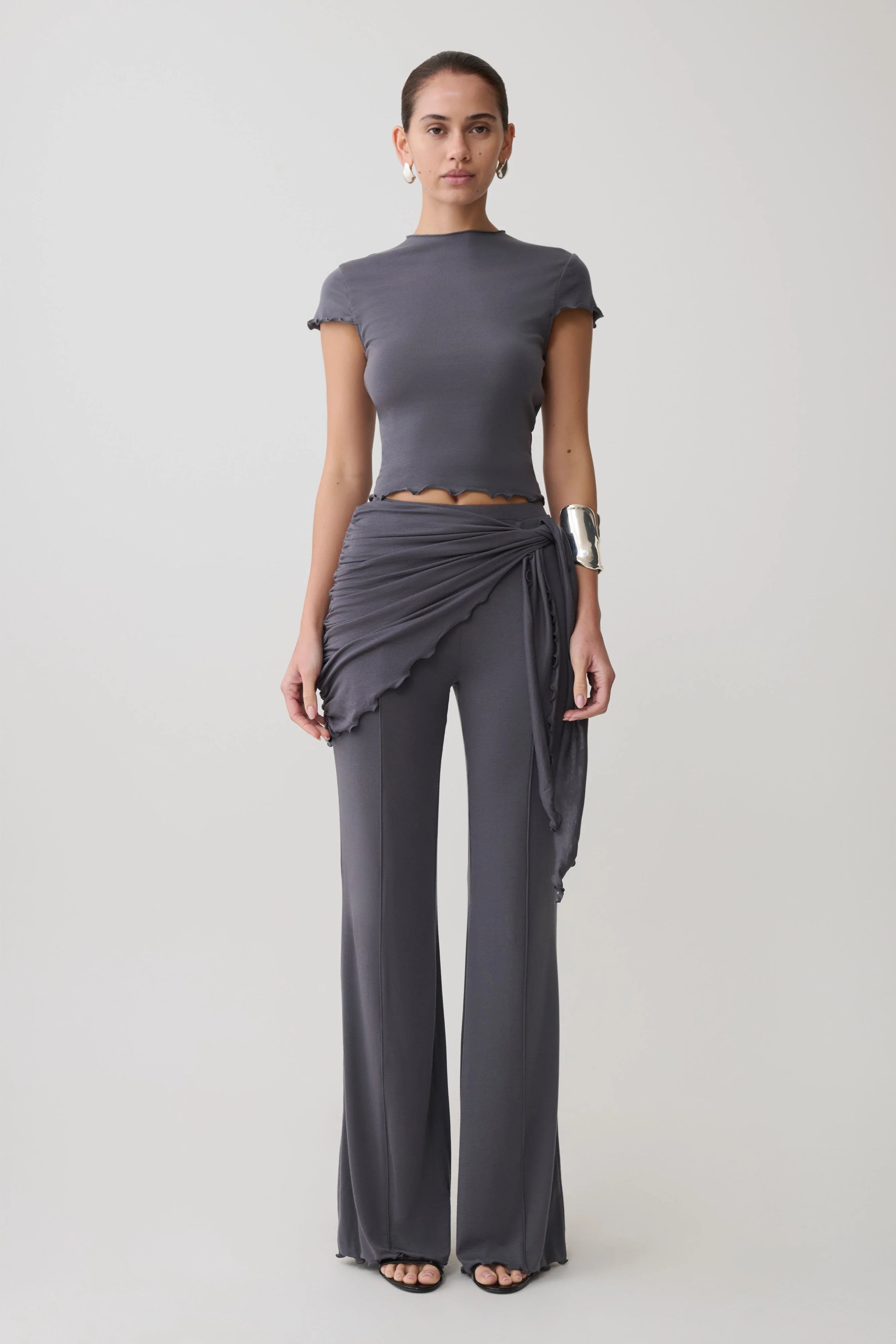 Anfie High Neck Top With Piping Detail - Grey