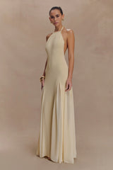 Soleil Knit And Mesh Halter Maxi Dress - Cream